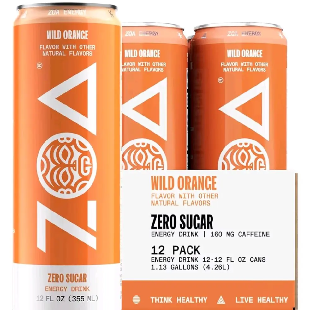 Zoa Wild Orange Sport Beverage, 12 fl oz 12-Pack Cans, B&C Vitamins, Electrolytes, Amino Acids, Camu Camu Blend, Natural Caffeine, Nutrient-Infused Boost