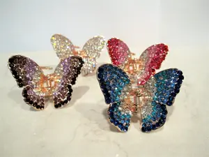 Gold metal butterfly blue, pink, purple or clear crystal hair claw clip bridal clip