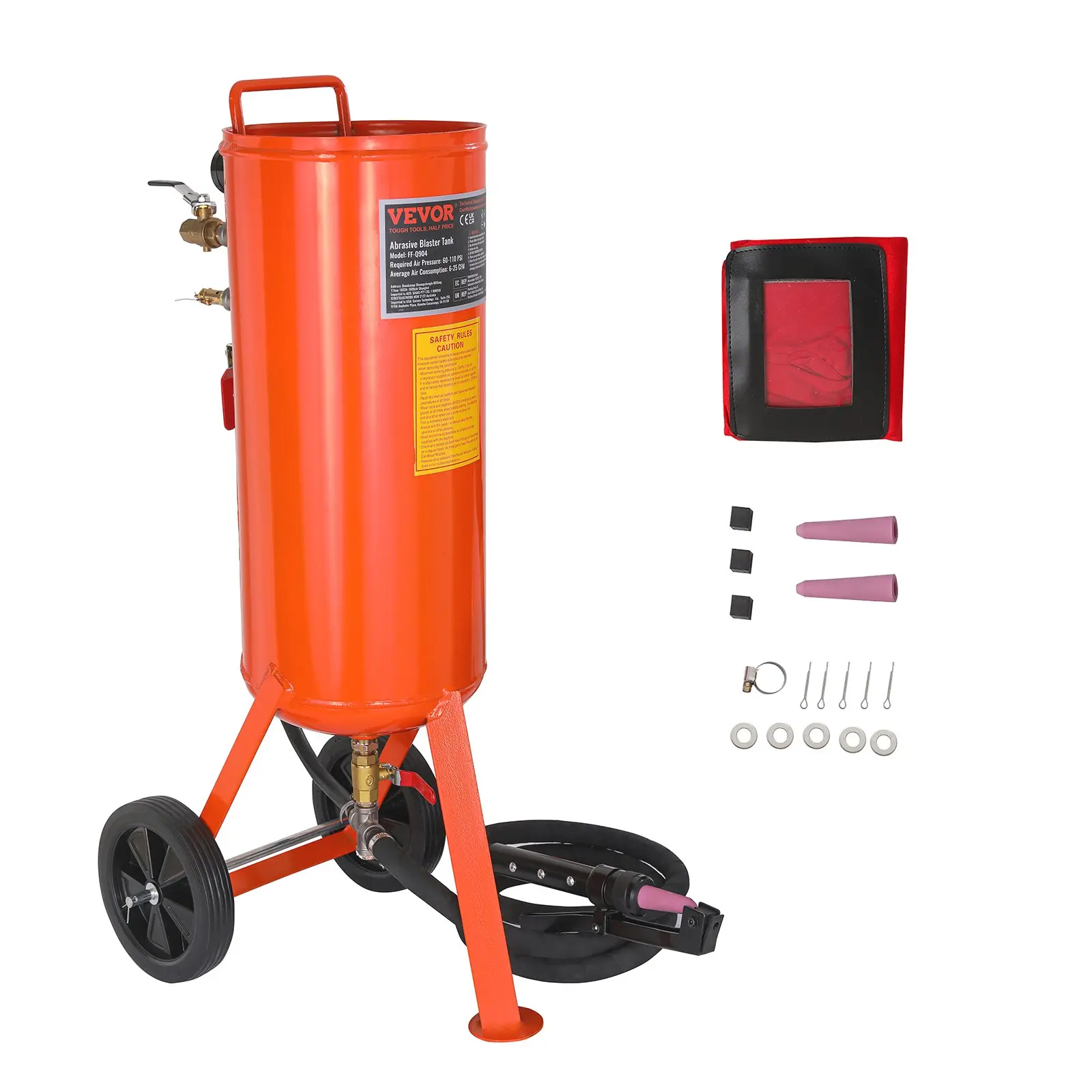 【Summerfinds】VEVOR  10 Gallon Heavy-Duty Sand Blaster, 60-110 PSI High Pressure Sandblaster, Portable Abrasive Blasting Tank, Air Sand Blasting Kit with 2 Ceramic Nozzles & 7.5ft Hose for Stain, Rust, Paint Remova, Rust Removal