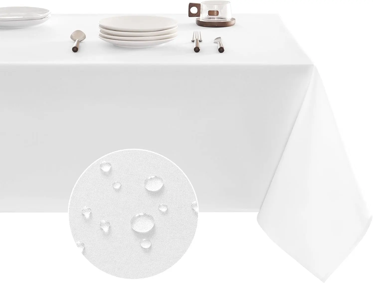 White 60x84 in Rectangle Waterproof Tablecloth - Spill-Proof, Wrinkle-Free, Washable Fabric Table Cover for Indoor-Outdoor Kitchen Dining, Home & Festive Party Supplies Decoration