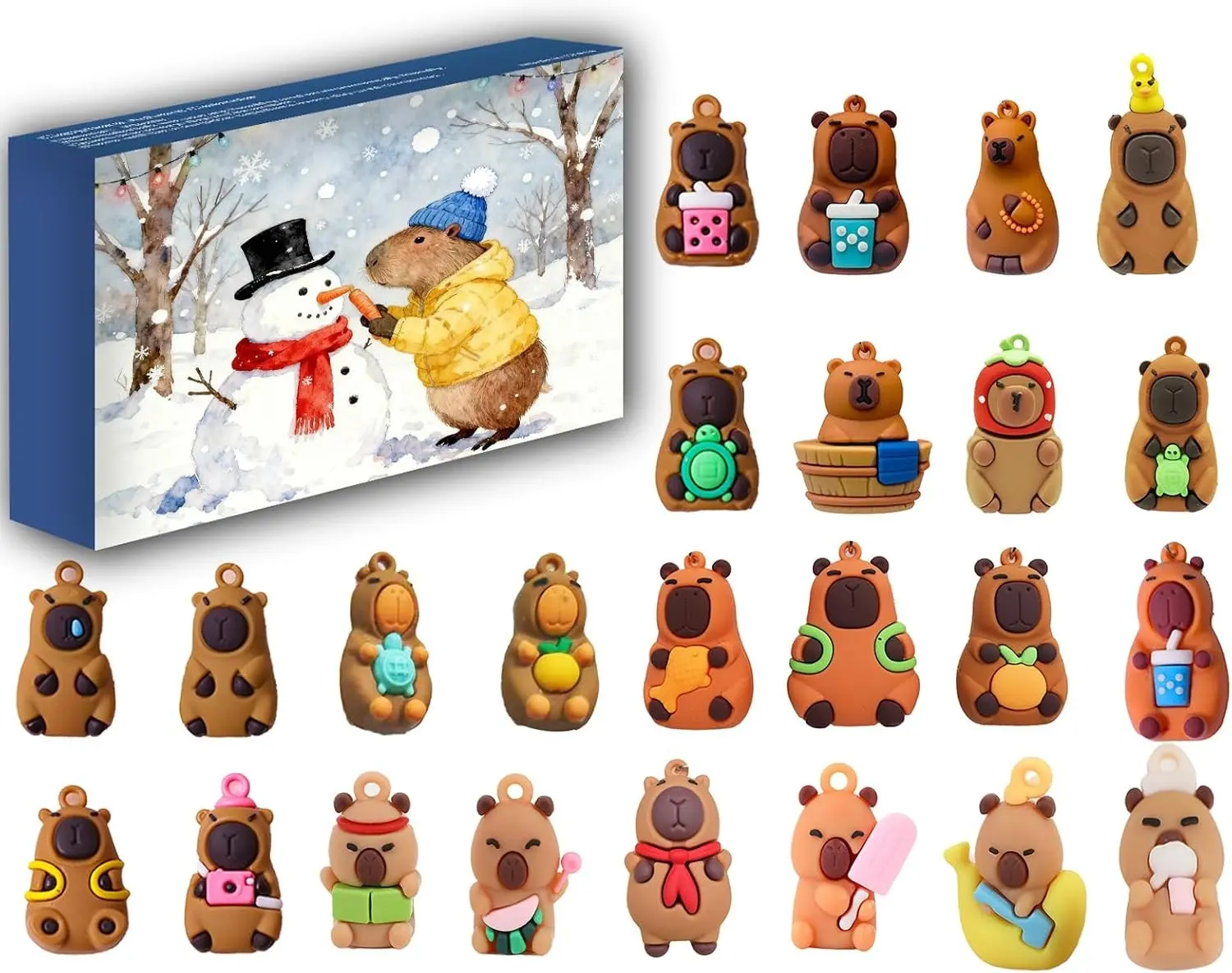 2025 Capybara Advent Calendar 24PCS Capybara Keychains Countdown Calendar Capybara Action Figures Gift for Birthday Halloween Thanksgiving Christmas (Colourful-Capybara)