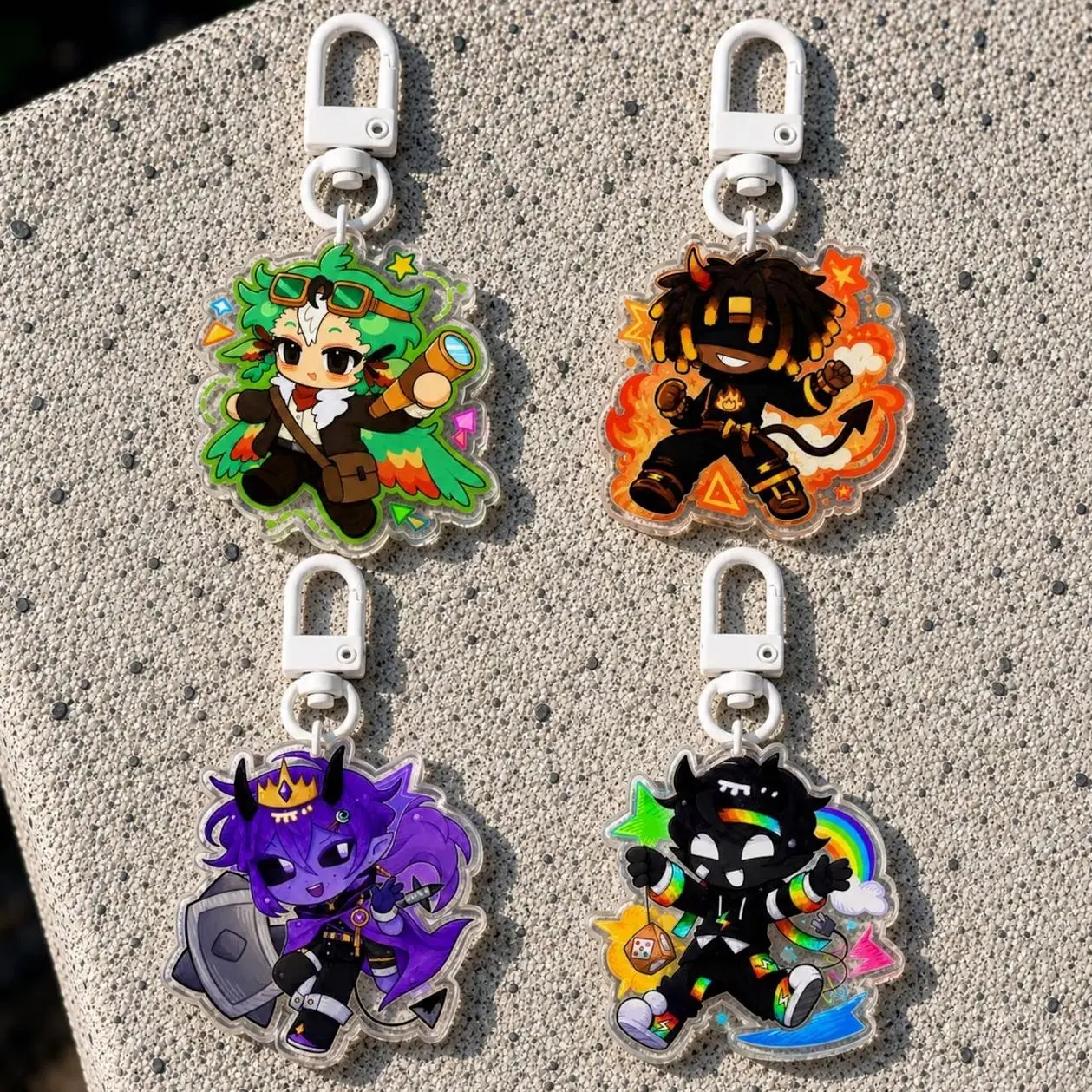 Unstable Universe Quartet Acrylic Keychain, ParrotX2 FlameFrags Wemmbu SpokeIsHere Inspired Fan Gift