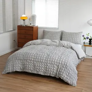 Minimalist Grid Bubble Duvet Cover 3-Piece Set, Textured Checkered Bedding for Modern Neutral Bedroom, Soft Breathable Comforter Cover with 2 Pillowcases (No Filling), Perfect Housewarming Gift for Couples, Students & Minimalist Home Lovers, Multiple Colo