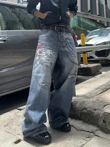 Men's Fashionable High Street All over Print Straight Pants, Loose-Fitting Cargo Trousers for Daily Wear and Outdoor Activities, Comfortable Design with High Waist and Button Fly