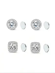 4pcs New Square Round Zircon Magnetic Earrings, Face Contouring, Comfortable Wear, Suitable for All, No Piercing Required, Dainty Fashion Jewelry