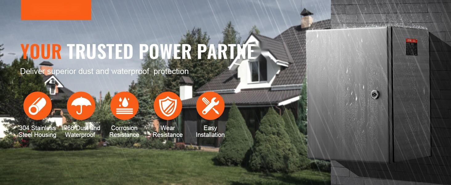 Stainless Steel Electrical Enclosure Box, 24x20x8 Inches, 304 Stainless Steel Outdoor Wall Mounted Enclosure with Mounting Plate Hinges and Lock, IP66 Waterproof Junction Box for Electrical Equipment