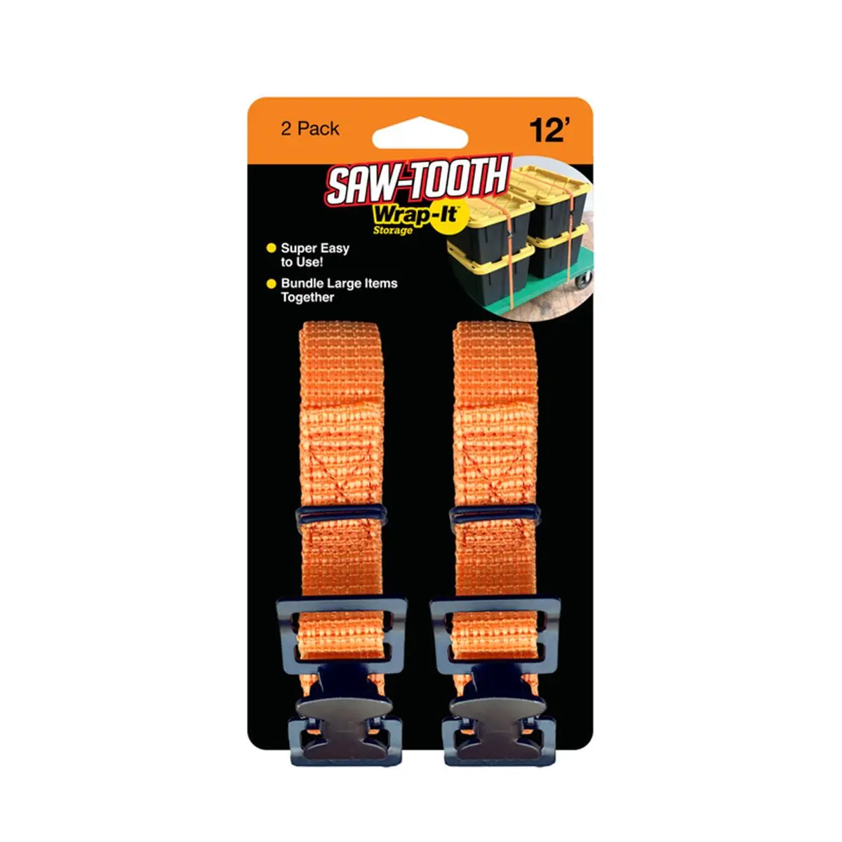 Wrap-it Storage Modern Saw Tooth Straps 2-Pack - Orange, 1x12 ft Each, 0.4 lbs Total, for Sailing, Outdoor Water Sports, 2 Saw Tooth Straps