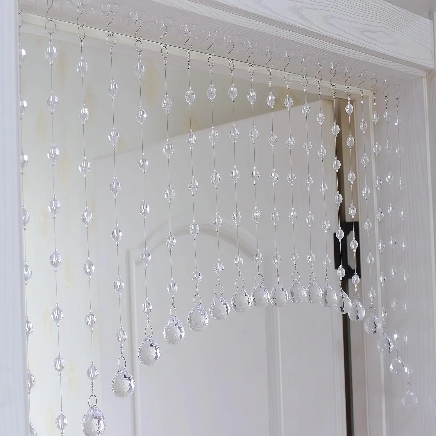 Beaded Curtain for Doorways, Short Clear Door Beads Curtains for Windows Room Divider Bedroom Coffee House,Clear  Shape (20 Strings)