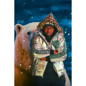 Unleashed Unisex Metalic Puffer and Rhine stone coat
