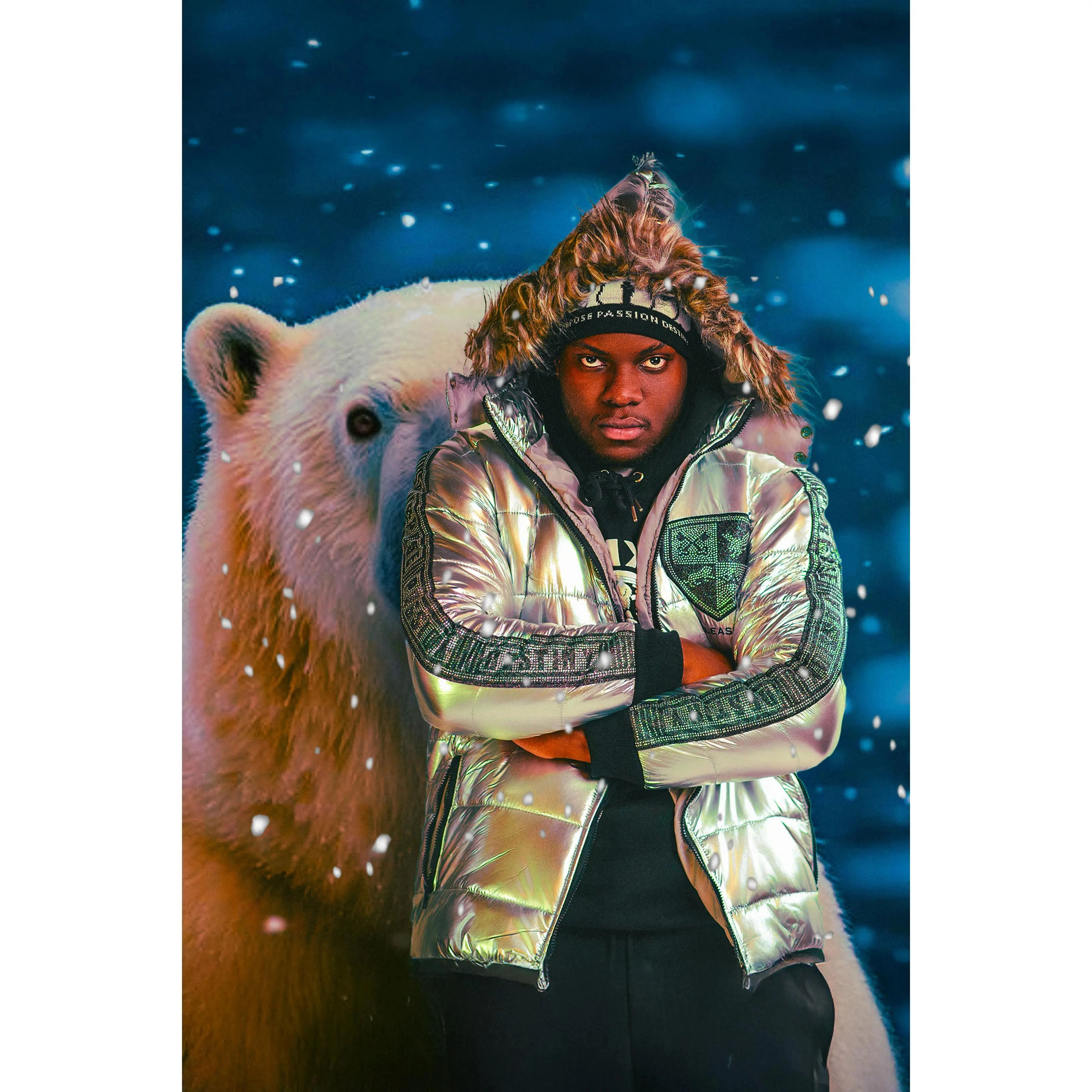 Unleashed Unisex Metalic Puffer and Rhine stone coat