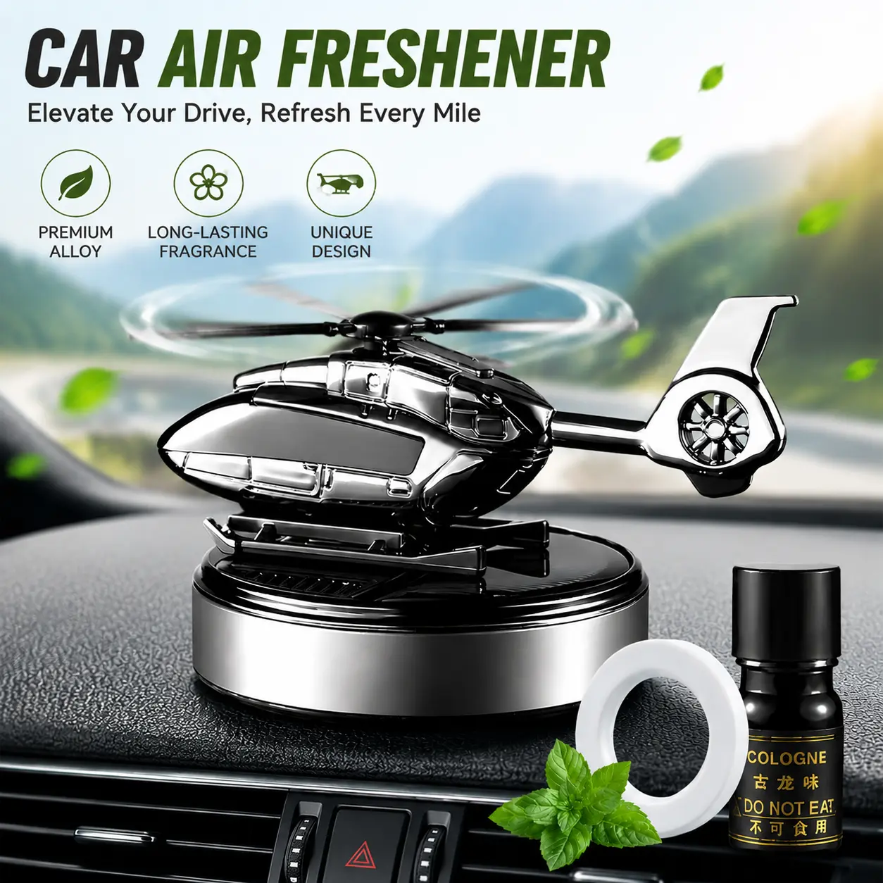 Solar Power Air Freshener for Car, Helicopter Aromatherapy Solar Energy Rotating Fragrance for Dashboard, Automotive Interior Decoration Purifiers, Fresheners Diffusers for Essential Oils
