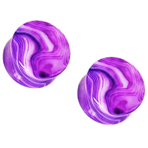 Natural Purple Striped Agate Stone Saddle Plugs  - Pair