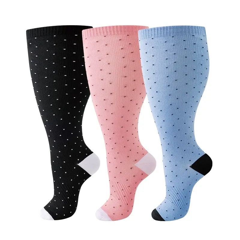 3 Pairs Plus Size Compression Stockings, Calf High Design for Wide Calves, Moisture-Wicking Support for All Seasons Active Routine, 2Xl, Soft Nylon, Aesthetic, Future Nurse, Outfits, Sports, Sock, Athletic, Fitness, Casual, Polka Dot, Foldable