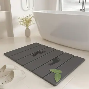 Stone Bath Mat - Non-Slip Foldable Diatomite Bath Mat 23.6 x 15.3", Super Absorbent & Quick Drying Bathroom Mat | Easy to Clean Shower Floor Mat, Dark Gray