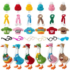 6 Sets 7 Inch Desk Goose Outfits Mini Goose Statue Knitted Sweater and Hat Costume Set Party Decor Accessories
