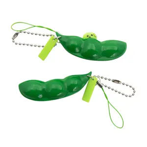 3" Happy Popping Pea Pod Green Plastic Fidget Toy Keychains - 12 Pc.