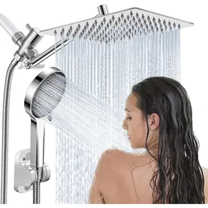 Shower ,10"Rain Shower  with Handheld  Combo and Adjustable Extension Arm/3-Way Flow Regulator/Shower System,High  Rain Fall Hose,Chrome