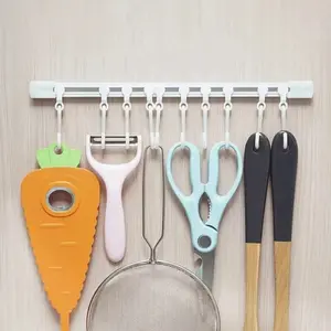 A Set Of Sliding Hook Kitchen Storage Essentials - S-Shaped Adhesive Hooks For Behind Doors, A Row Of Hook Racks Without Drilling, Connected Row S-Shaped Track Hooks