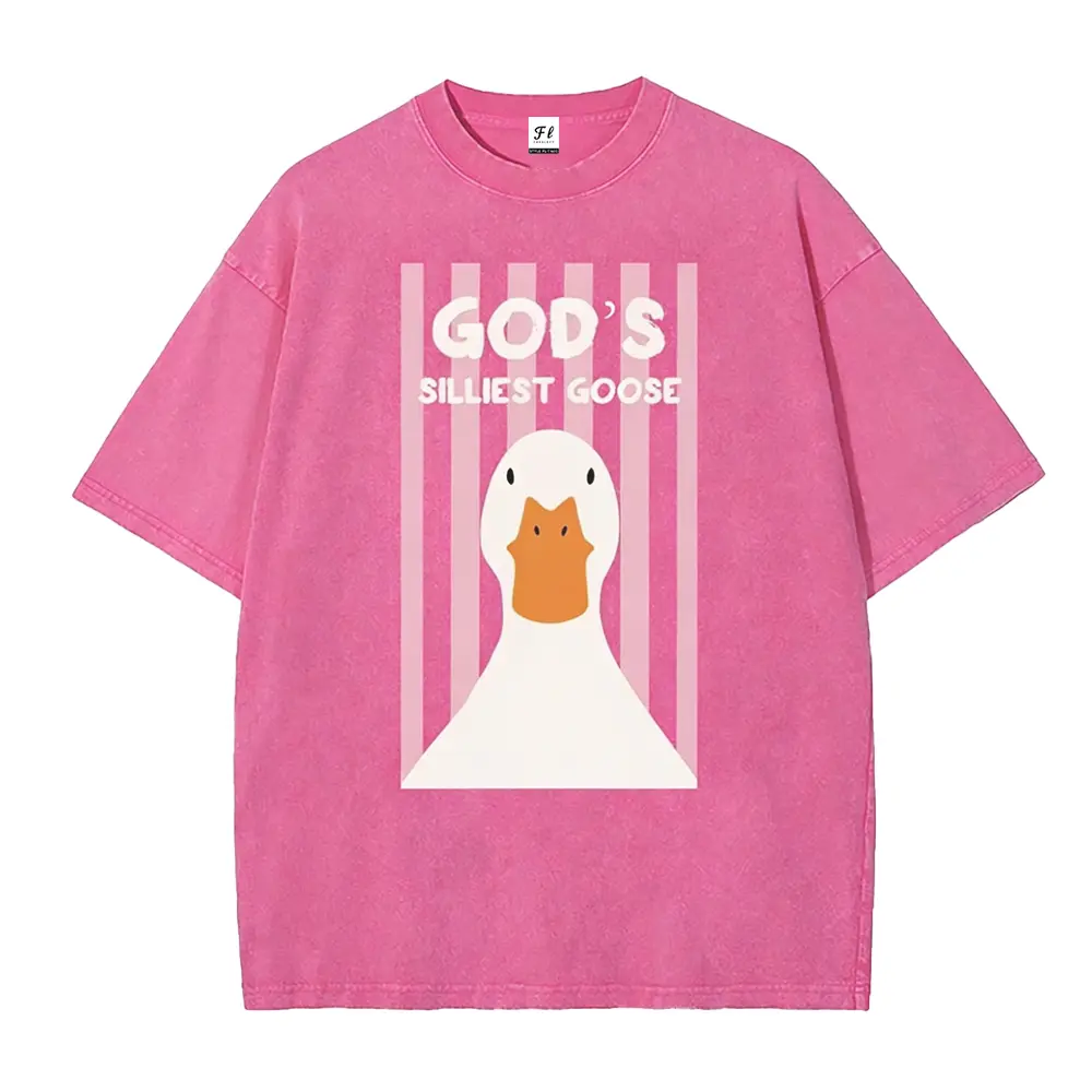 God's Silliest Goose Retro Washed Christian T-Shirt, Funny Duck Graphic Faith Tee Breathable Top