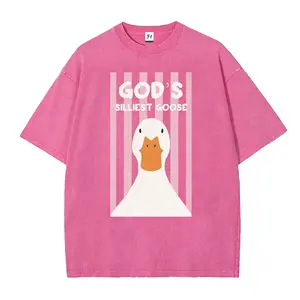 God's Silliest Goose Retro Washed Christian T-Shirt, Funny Duck Graphic Faith Tee Breathable Top