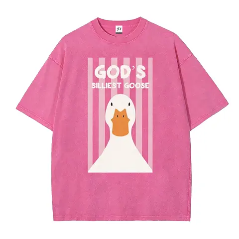 Women's Retro Washed Christian Clothing Shirt - Breathable Cotton Layer-Friendly Tee, God's Silliest Goose Duck Print, Lightweight Short Sleeve Round Neck, Plus Size Oversized Casual Top