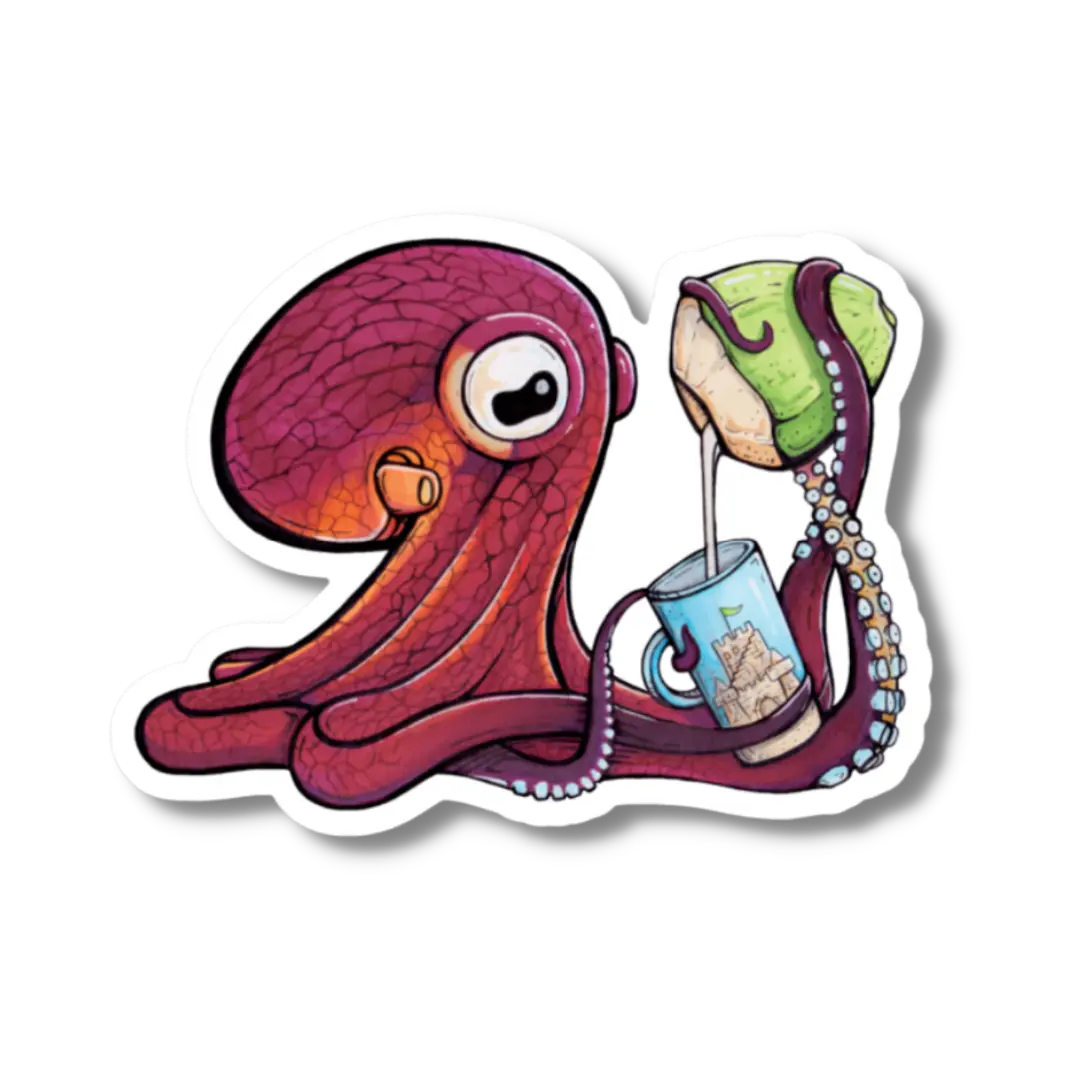 Flat White Finn, The Coconut Octopus Sticker - OctoBarista Series