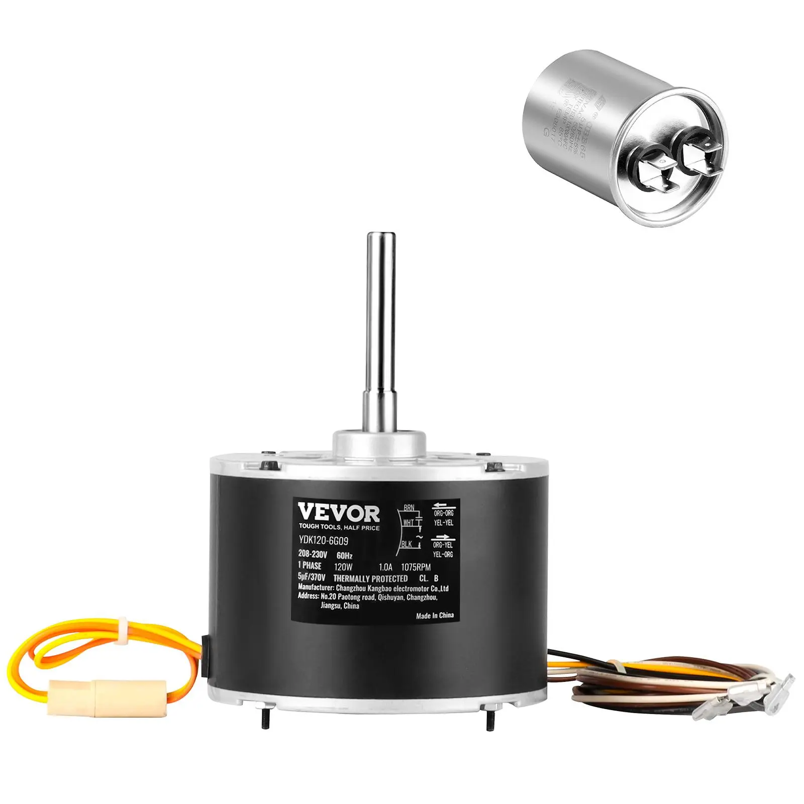 【summerfinds】VEVOR Condenser Fan Motor OGD1016, 1/6 HP 208-230V Condenser Fan Motor 1075RPM, OEM Standard Upgraded Replacement Condenser Motor Reversible Rotating, Explosion-proof CBB65 5μF/370V Capacitor