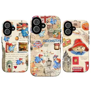 Paddington Bear Phone Case – Vintage Travel Collage Phone Cover Compatible with iPhone 11/12/13/14/15/16/17 (Pro Max/Plus) Suitable as a Gift for Friends and Family Ultra | Cute UK London Aesthetic, Retro Travel Map