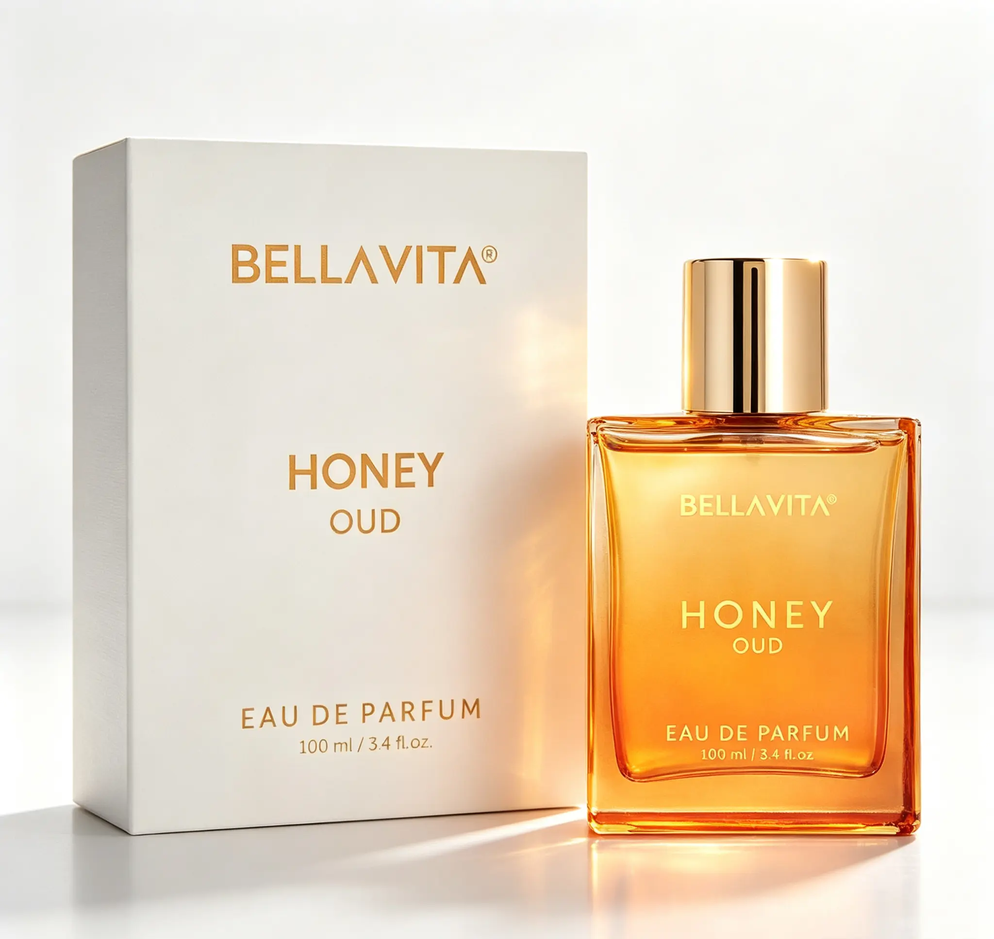 Bella Vita Luxury Honey Oud Eau de Parfum, Long‑Lasting Unisex Fragrance with Patchouli, Vanilla, Bergamot, Floral & Spicy Notes, Infused with Vegan Essential Oils, 3.4 fl.oz / 100ml, Ideal Valentine’s Day Gift