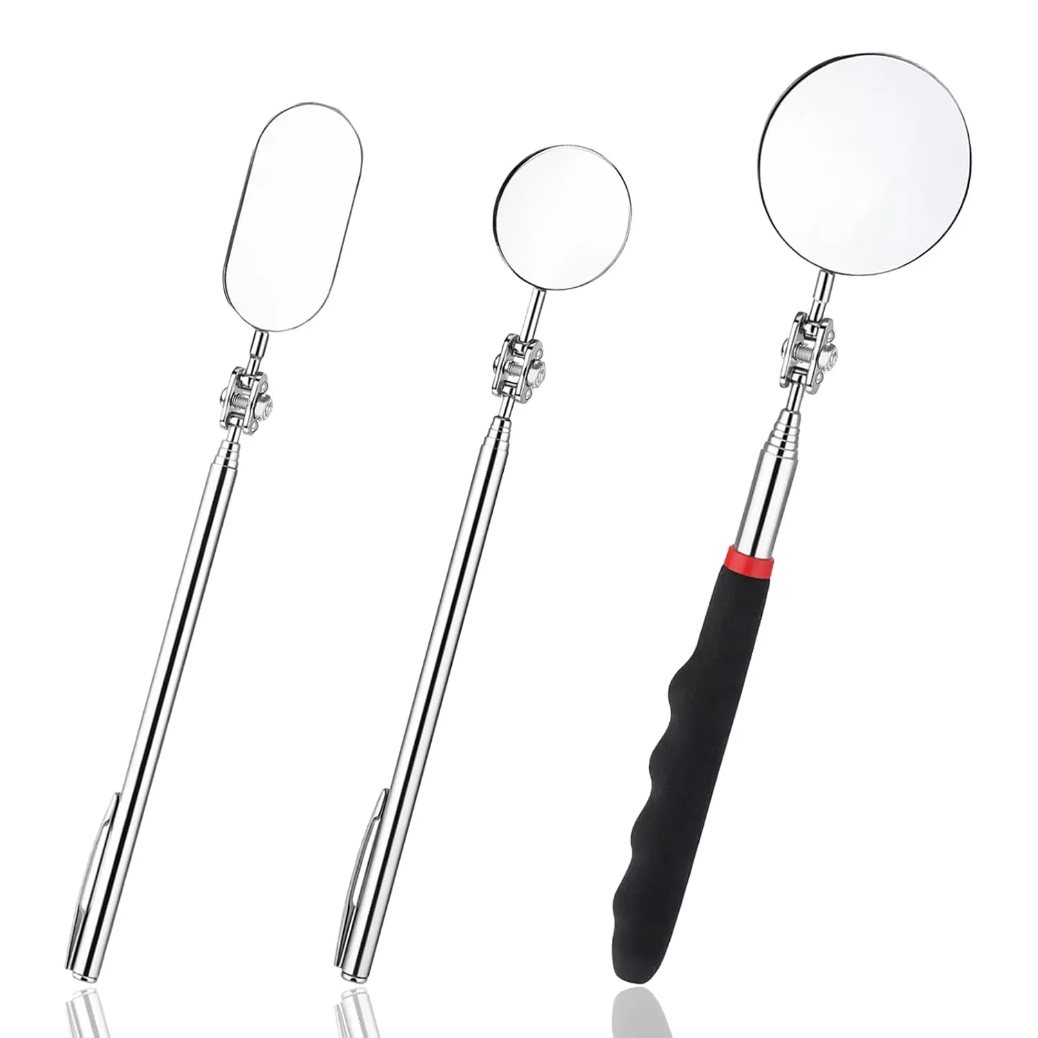 3PCS Telescoping Mirror Inspection Mirror, Stainless Steel Extendable Mechanic-Mirror with Long Handle Rotating Head for Mechanics, Dentists, Auto, Boat
