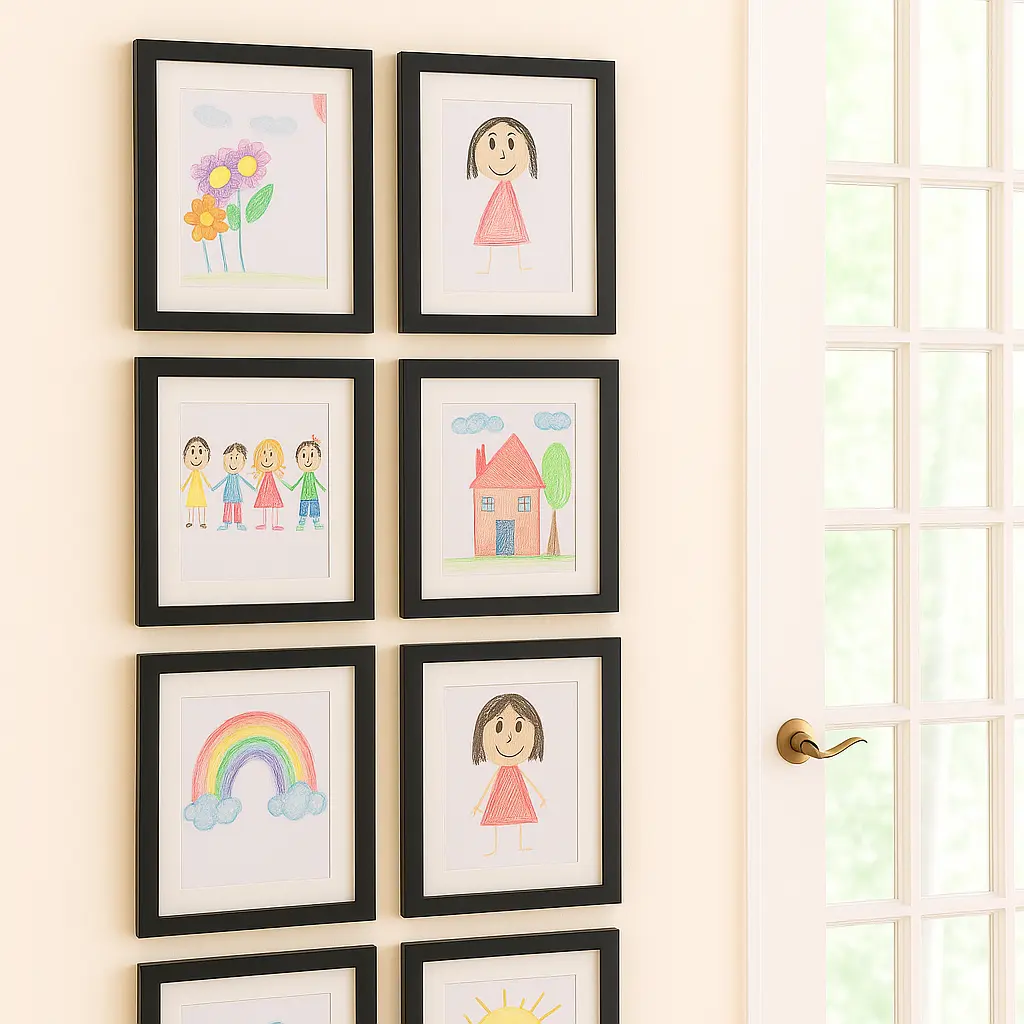 8 Pcs A4 Kids Artwork Display Frame, MDF Picture Frame for Children’s Drawings, Front-Loading Storage Frame, Holds Up to 150 Artworks, Wall-Mount Hanging Frame