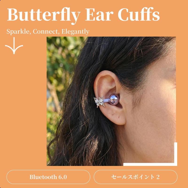 Sparkly Butterfly Ear Cuffs Earbuds - Wireless Bluetooth Open Ear Clip-on Headphones - Coquette Y2K Jewelry Gift