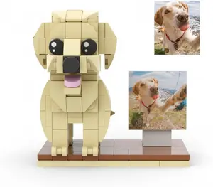 JollyJubilant Sweet Couple Gift Full Body Customizable 3D Face 1 Dog with Polaroid Holder My Custom Brickfigure Granules with Polaroid Personalize Building Block Character