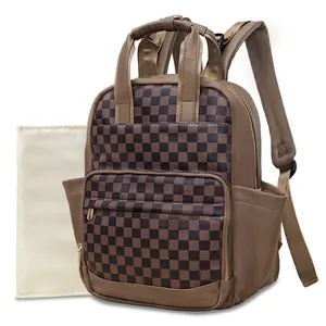 Miss Fong Multifunctional Backpack, Mini Diaper Bag Mom Bag Casual Carry-On Travel Backpack, Camera Daily Bag for Work, Insulated Pocket, Wide Opening Design, Plain and Checkered, Easy to Clean, Fashion On The Go, Mom Gift