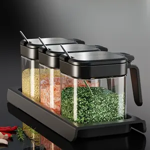 3-Piece Glass Spice Jars with Lids & Spoons. Ideal for storing salt, sugar, herbs and seasonings. Airtight Leakproof design keeps contents fresh, perfect for organized kitchen countertop.