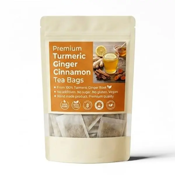 Turmeric Ginger Cinnamon Tea–120 Eco Tea Bags,Herbal Blend,Caffeine-Free,Vegan,No Additives,100% Natural