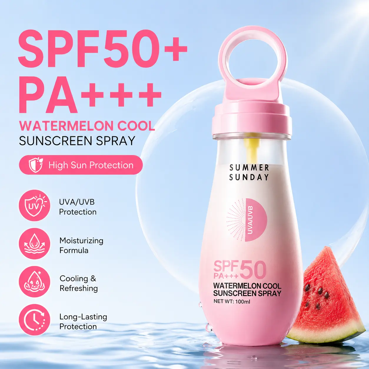 Portable SPF 50+ Sunscreen Spray, Fine Mist Sun Protection for Face & Body, Lightweight Spray Sunscreen for Travel, Beach, Outdoor Activities & Daily Use