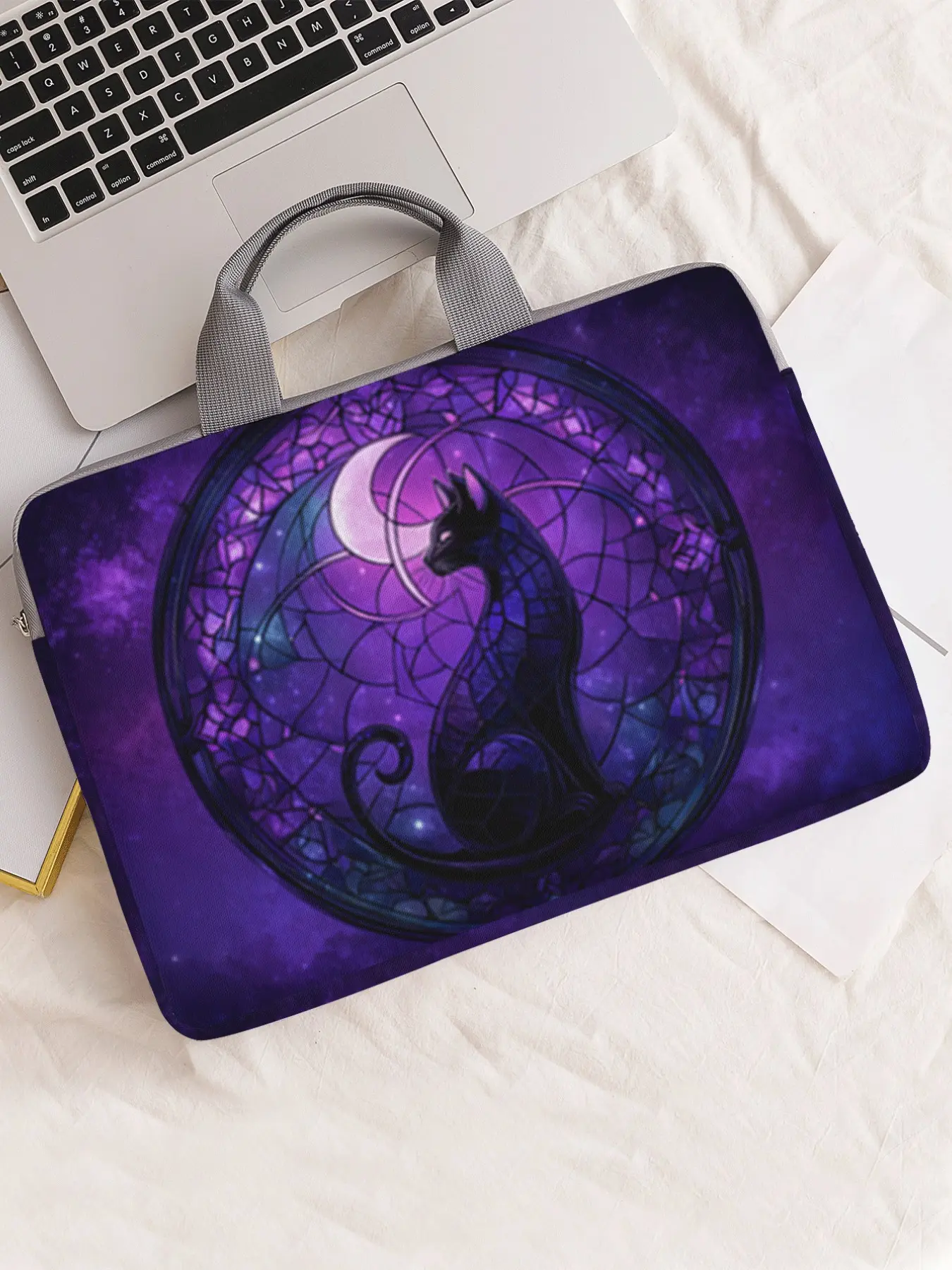 Cat Pattern Notebook Bag, Soft Laptop Sleeve, Tablet Case, Zipper Storage Pouch, Casual Style, All Seasons, Cartoon Design