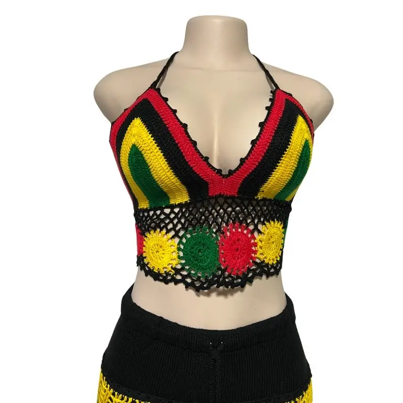 Beautiful Unique Crochet Bra, Halter Knitting Rasta Bikini, Festival Top, Hippy, Crop top, Swimwear lace Bra, Halter Bra