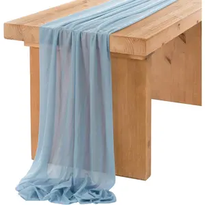 14Ft Dusty Blue Sheer Chiffon Like Table Runner with Silver Sparkle for Wedding Rustic Boho Wedding Party Bridal Shower Decorations Birthday Party