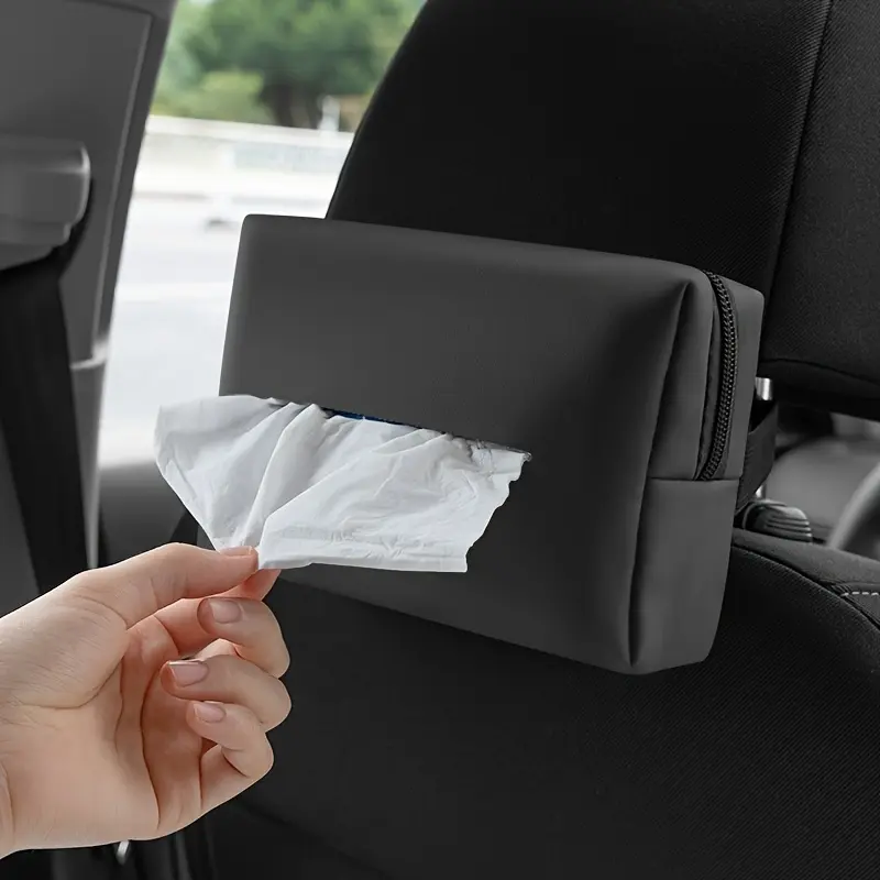 Premium PU Leather Car Tissue Holder, Large Size Tissue Box Cover for Vehicle Interior, Universal Hanging Tissue Dispenser Organizer, Auto Accessories for Cars SUV Trucks