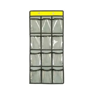 Classroom Pocket Chart For Cell Phones Calculators Over The Door Hanging Closet Underwear Sock Jewelry Organizer Holder 12 Clear Pockets (GREY)
