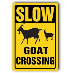 Goat Crossing Aluminum Signs,Slow Down Signs,Slow Down Sign For Yard,Funny Slow Down Signs,Traffic Sign Wall Decor, "Goat Crossing", 8"x12" Sign