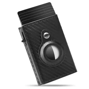 Wallet Card Holder for Men: Leather,  RFID Blocking, Slim, Carbon Fiber, Minimalist - 6-9 Card Capacity | ID Window | Cash Slot Fathersdaygift