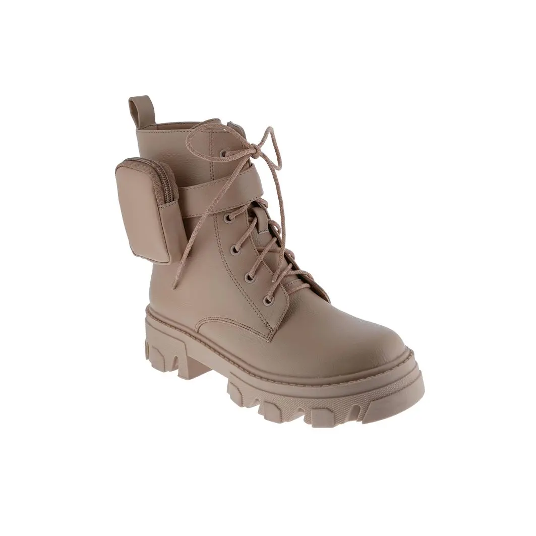 Belovely Women's Lace-Up Combat Platform Work Boots with Side Zipper & Ankle Bag Design | Stylish Winter Footwear for Girls [well-2]