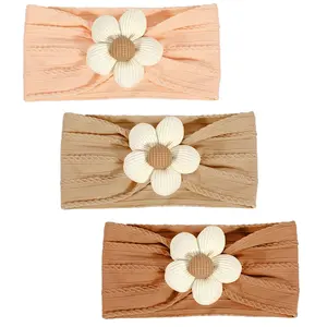 3 Pcs Baby Flower Headbands Baby Girls Nylon Headband Soft Hairbands Hair Accessories for Newborn Infant Toddler Kids (Beige Orange Brown)