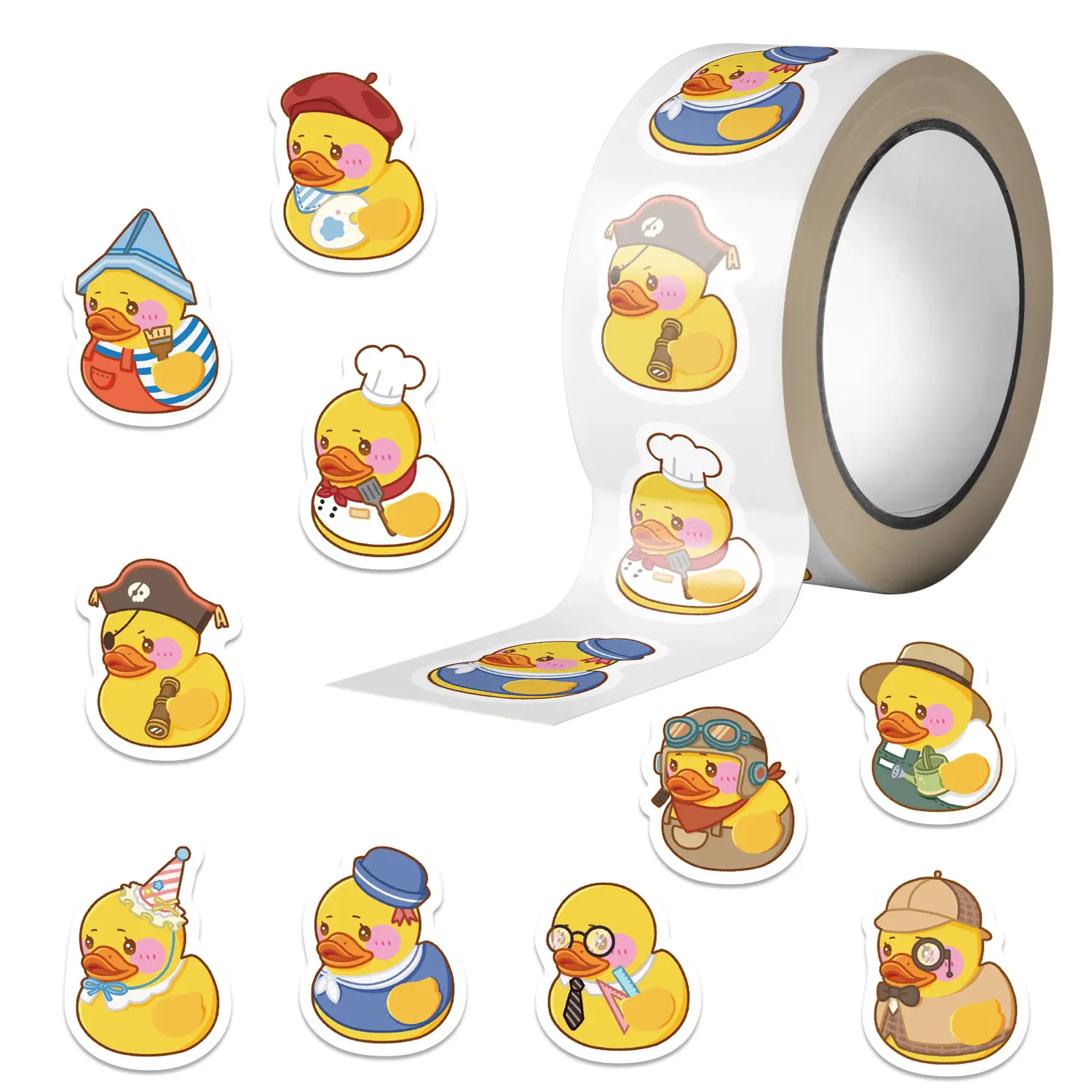 500pcs Cartoon Rubber Duck Roll Sticker Series Office Supplies Notebook Accessories Sealing Stickers for Cups, Laptops, Suitcases, DIY Decorative Stickers, Birthday Gifts