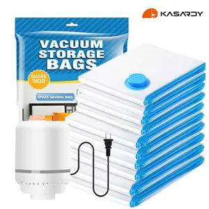 Kasardy 10 Pack Vacuum Storage Bags, Travel Vacuum Storage Bags with Electric Pump, Ultra-Compact, Lightweight Space Savers for Clothing & Travel Essentials