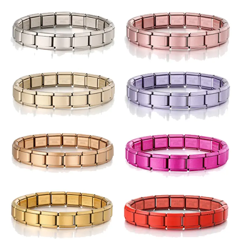 Unisex Modular Italian Retro Charm Bracelet - 18-Piece Titanium Steel Set with 9mm Starry Color Links, Fashion Costume Jewelry for Men & Women, Daily Wear, F, No