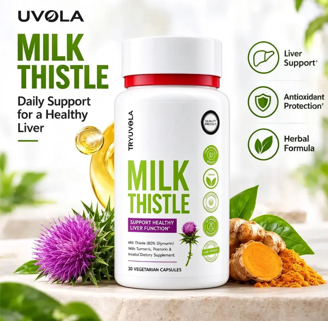 1-6 Pack - Milk Thistle Liver Support Supplement, Synbiotic Vegan Formula, Digestive Wellness Support, 90 Capsules